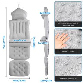 1Pc Full Body Bath Pillow With Headrest Lumbar Support Quick-Drying Bathtub Cushion With Breathable 4D Honeycomb Mesh Cushion Nonslip Machine Washable
