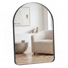 Arched Wall Mirror For Bathroom Over Sink, Arched Rounded Rectangle, Modern Vanity Mirror With Matte Metal Deep Frame, For Home Decor, Living Room (Option: Black  3234)