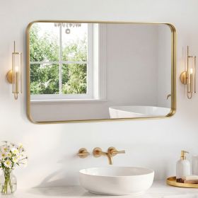 Wall Mirror With Rectangular Metal Frame (Option: Gold3248)