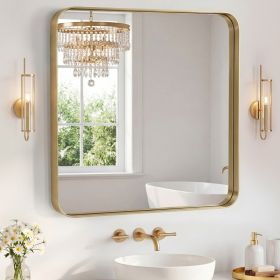 Wall Mirror With Rectangular Metal Frame (Option: Gold3636)