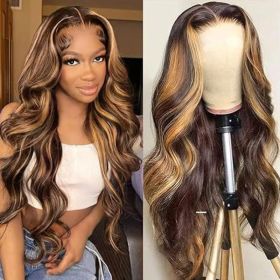 4x4 Lace Closure Human Hair Wig Highlight P4 27 Body Wave Density (Option: 25inch)