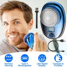 Gold-Blue-Black Color Options 1Pc Portable Electric Shaver With LED Digital Display Type-C Rechargeable Electric Razor For Men Electric Beard Tri (Option: Blue)