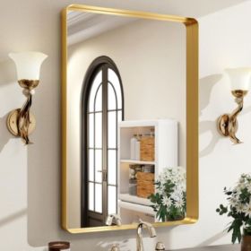 Wall Mirror With Rectangular Metal Frame (Option: Gold  2436)