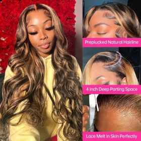13x4 Lace Frontal Human Hair Wig P4 27 Body Wave Density (Option: 28inch)