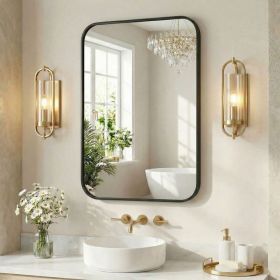 Wall Mirror With Rectangular Metal Frame (Option: Black2028)