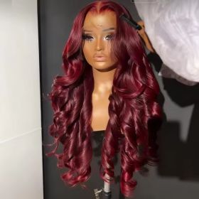Body Wave Human Hair Wig 13x4 HD Burgundy Lace Front Wig Human Hair With Aligned Cuticle Brazilian Wig (Option: Burgundy-22inch)