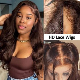 Chocolate Brown 4x4 Lace Closure Wig Human Hair Color Body Wave Density (Option: 10inch)