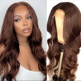 4x4 Lace Closure Human Hair Wig Brown Body Wave Density (Option: 24inch)