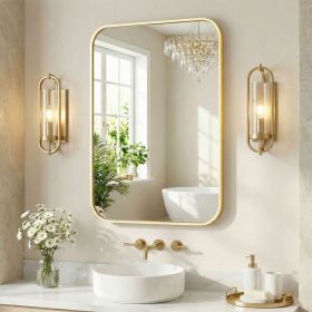 Wall Mirror With Rectangular Metal Frame (Option: Gold2028)