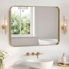 Wall Mirror With Rectangular Metal Frame (Option: Gold3240)
