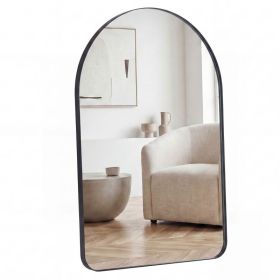 Arched Wall Mirror For Bathroom Over Sink, Arched Rounded Rectangle, Modern Vanity Mirror With Matte Metal Deep Frame, For Home Decor, Living Room (Option: Black  2436)