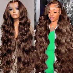 Chocolate Brown 13x4 Lace Front Wig Human Hair Color 4 Body Wave Density (Option: 14inch)