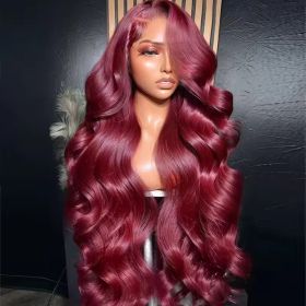 13x6 Human Hair Lace Wig, High-Definition Burgundy Lace Wig, Human Hair With Aligned Cuticle Layer, Indian Hair Wig (Option: Burgundy-16inch)