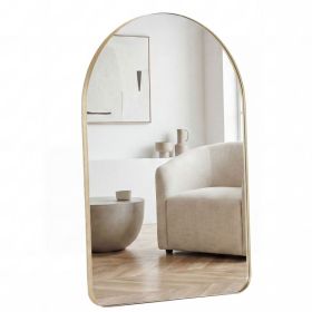 Arched Wall Mirror For Bathroom Over Sink, Arched Rounded Rectangle, Modern Vanity Mirror With Matte Metal Deep Frame, For Home Decor, Living Room (Option: Gold  2436)