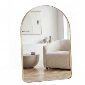 Arched Wall Mirror For Bathroom Over Sink, Arched Rounded Rectangle, Modern Vanity Mirror With Matte Metal Deep Frame, For Home Decor, Living Room (Option: Gold  3234)