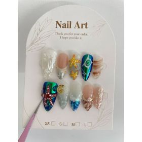 Hand-painted Happy Underwater World White Advanced Long Manicure (Option: Almond-L)